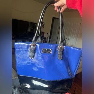 Kate Spade Patent Leather Purse Blue Black Carlisle Street Large Bag Authentic